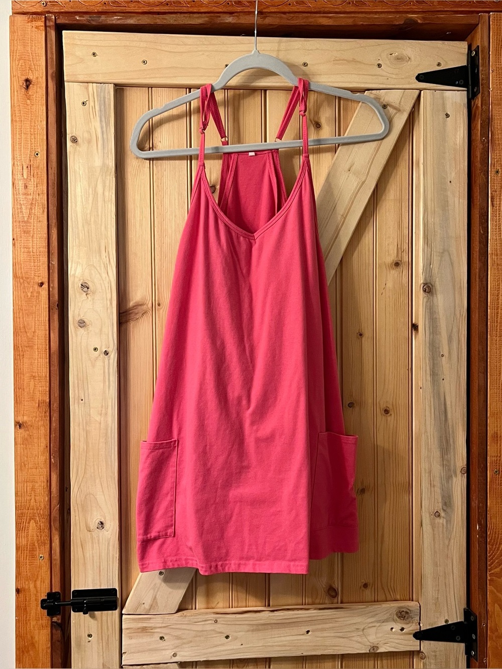 Bright Pink Sleeveless Pocket Tank Dress